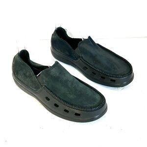 Crocs Mens Size 7 Stretch Sole Slip On Black Suede Casual Loafer